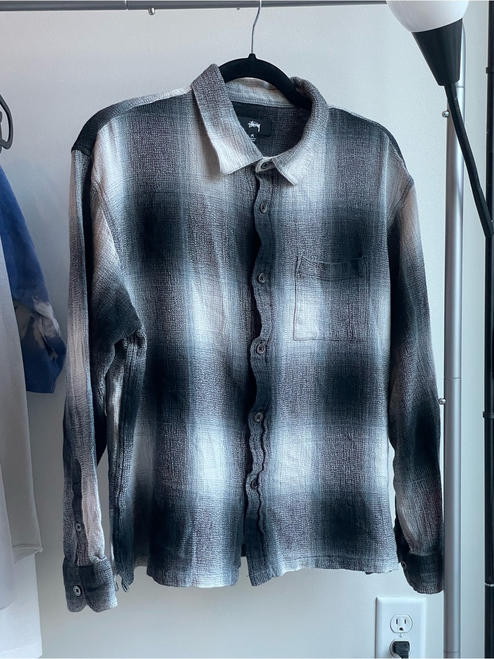 Stussy Black and Green Ombre Plaid Button-Down Shirt